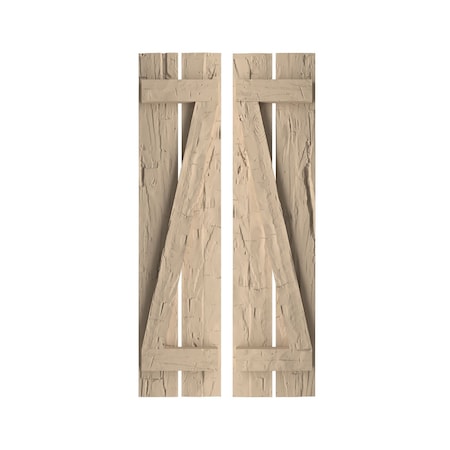 Rustic Two Board Spaced Board-n-Batten Hand Hewn Faux Wood Shutters W/Z-Board, 11 1/2W X 70H